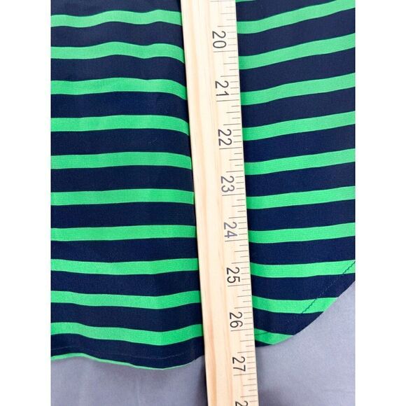 J. Crew 100% Silk Navy and Green Striped Collared Button-Up Sz 0 Excellent Cond. - Picture 5 of 7